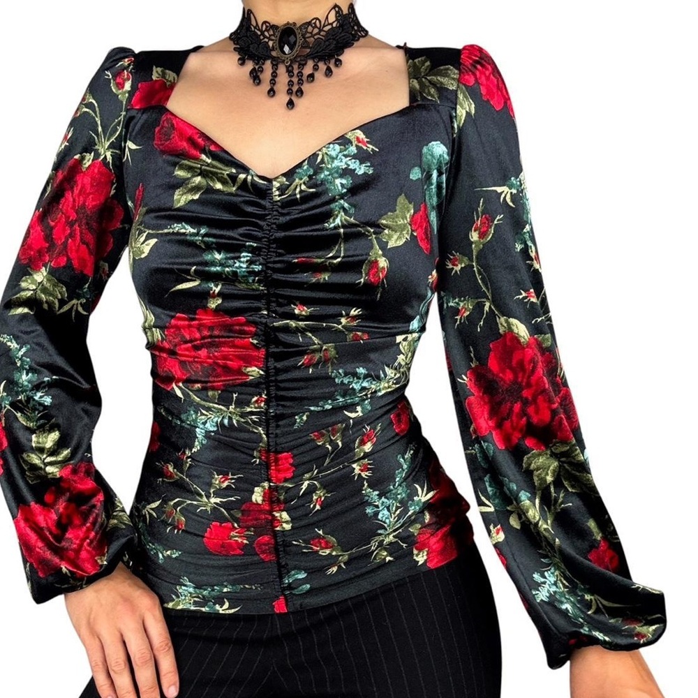 Black and Red Ruched Blouse